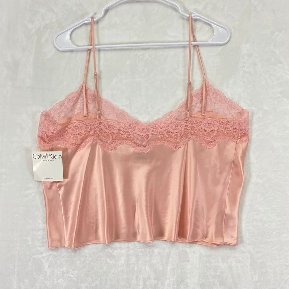 Calvin Klein Women's Teddy Satin Lace-Trim Cami Crop Intimate Top Sz L - Picture 2 of 6